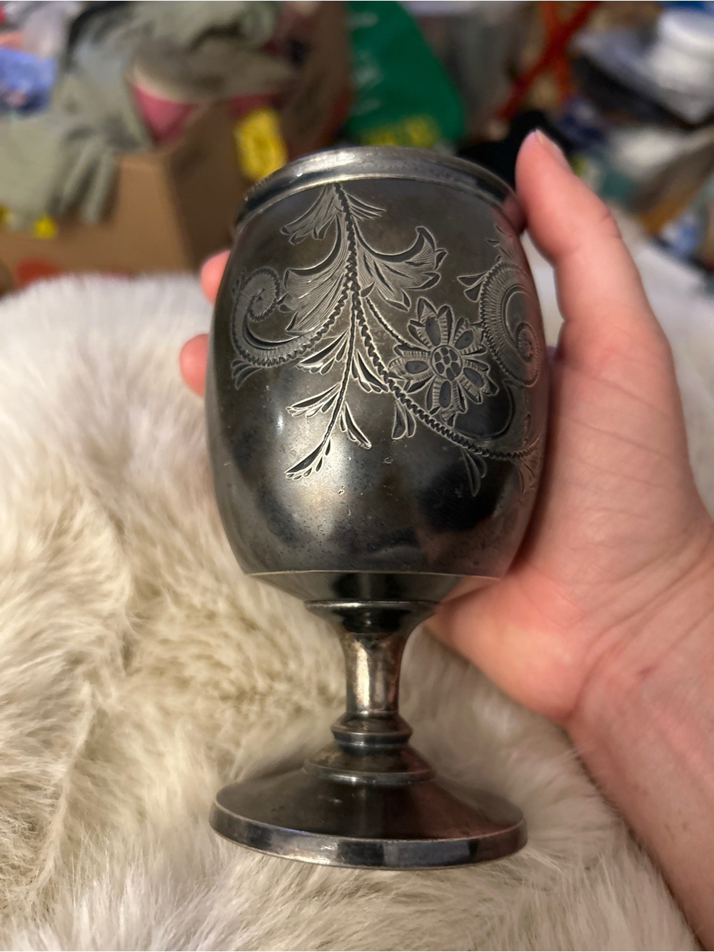 Decorative Engraved Metal Goblet silver plated